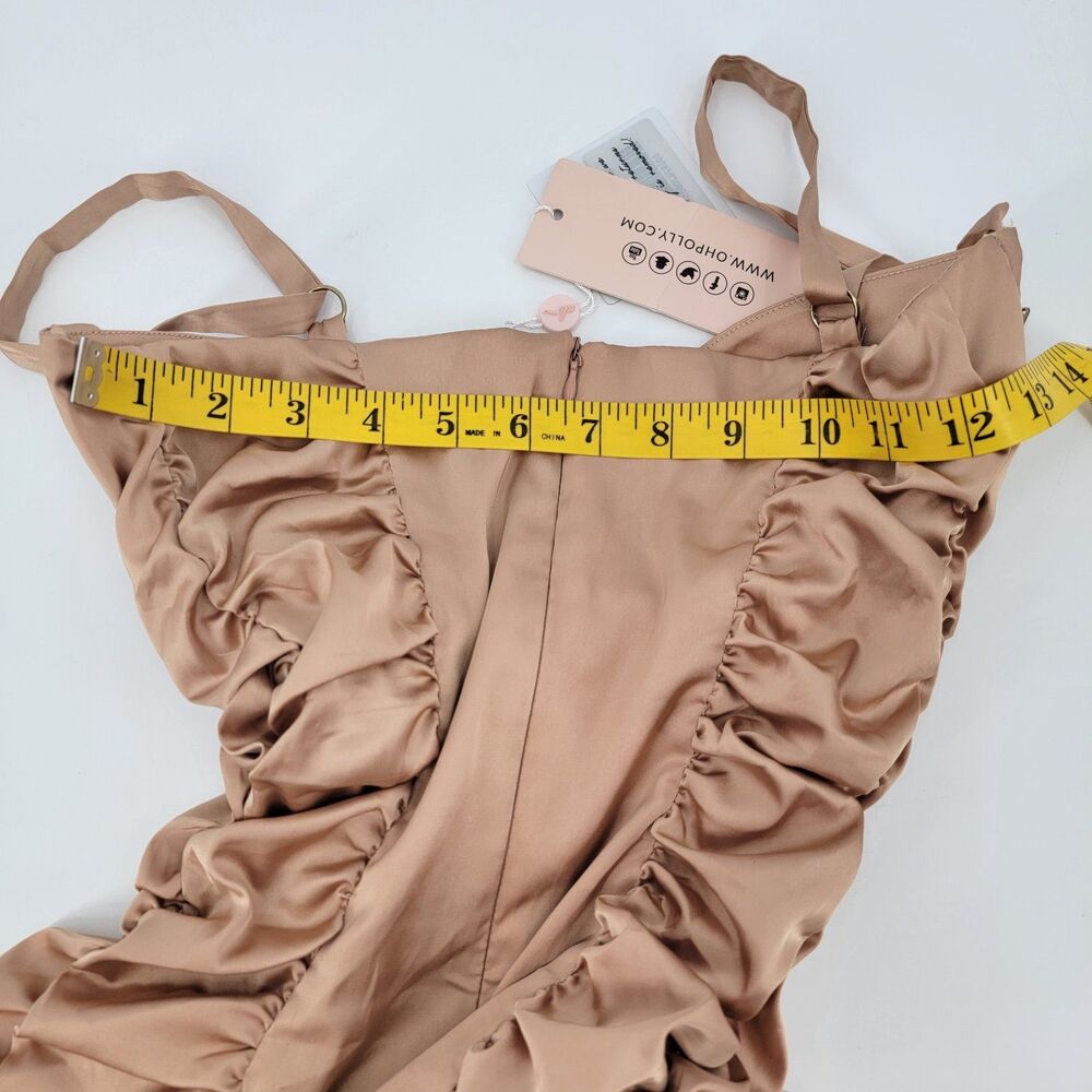 Oh Polly Womens 8 Tan Rouched Spaghetti Strap Underwire B Bra Bodycon Dress NWT - Picture 4 of 13